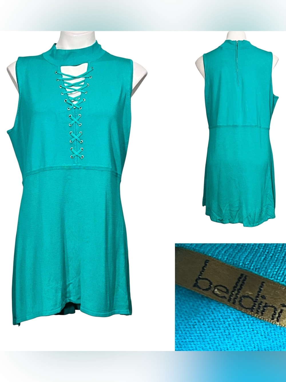 Belldini tunic top women’s plus 2x Tahiti green high neck Sleeveless knit casual